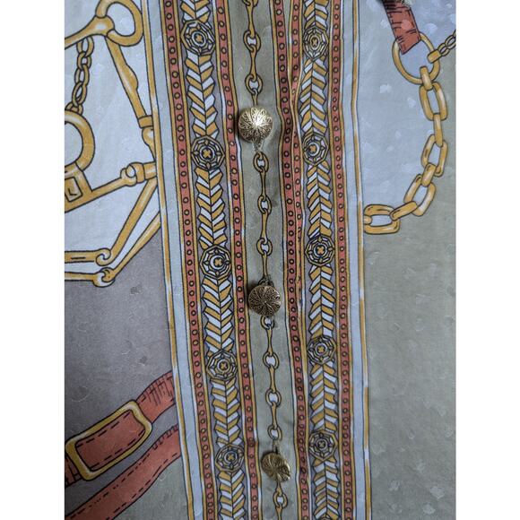 Talbots Petites Pure Silk Gold Button Up Blouse Women Size 4 Equestrian Chain - Picture 4 of 12